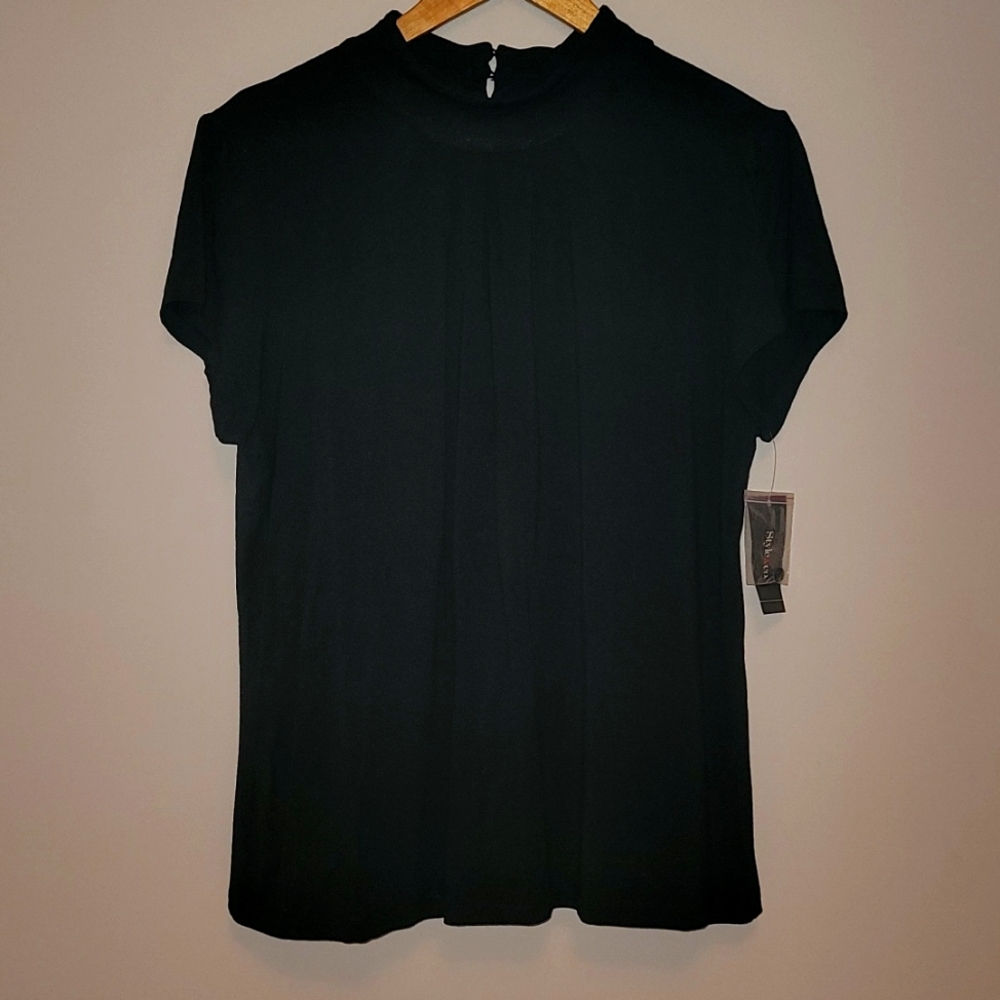 Style & Co Black Mock Neck Short Sleeve Dressy Top L